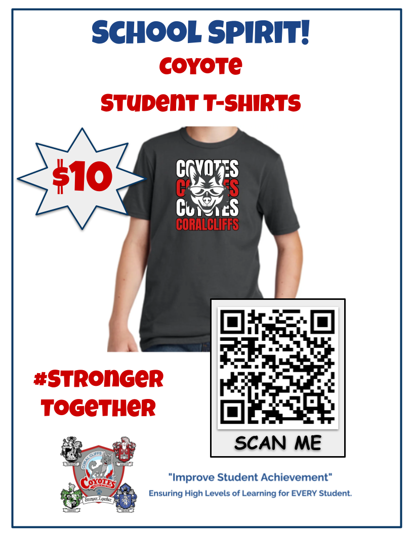 School Spirit shirts for sale with QR code for direct purchasing.